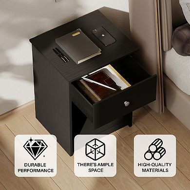 Furinno Nightstand with Knob Modern End Table with Drawer & Open Storage, Black