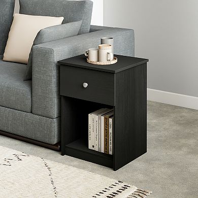 Furinno Nightstand with Knob Modern End Table with Drawer & Open Storage, Black