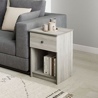 Furinno 15.6" x 17.8" x 24.2" Nightstand with Knob Modern End Table with Drawer & Open Storage, Gray