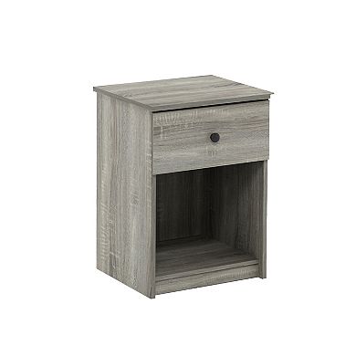 Furinno 15.6" x 17.8" x 24.2" Nightstand with Knob Modern End Table with Drawer & Open Storage, Gray