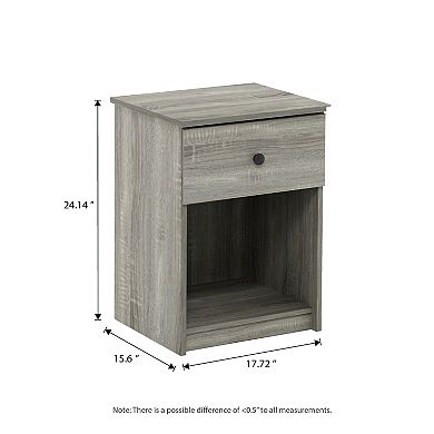 Furinno 15.6" x 17.8" x 24.2" Nightstand with Knob Modern End Table with Drawer & Open Storage, Gray