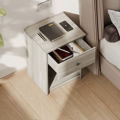 Furinno 15.6" x 17.8" x 24.2" Nightstand with Knob Modern End Table with Drawer & Open Storage, Gray
