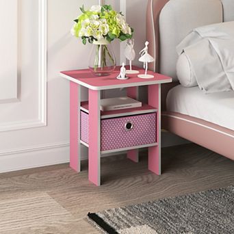 Furinno 15.51" x 15.5" x 17.52" Wood Nightstand Modern Bedside Table with Drawer & Shelf, Pink
