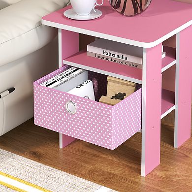 Furinno 15.51" x 15.5" x 17.52" Wood Nightstand Modern Bedside Table with Drawer & Shelf, Pink