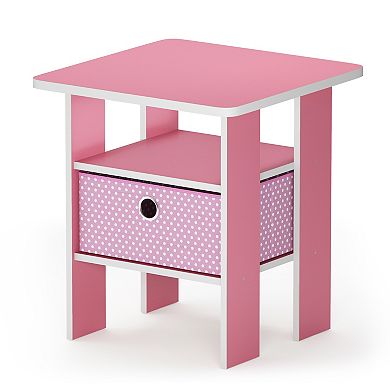 Furinno 15.51" x 15.5" x 17.52" Wood Nightstand Modern Bedside Table with Drawer & Shelf, Pink