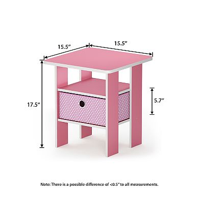Furinno 15.51" x 15.5" x 17.52" Wood Nightstand Modern Bedside Table with Drawer & Shelf, Pink
