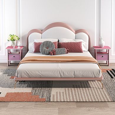 Furinno 15.51" x 15.5" x 17.52" Wood Nightstand Modern Bedside Table with Drawer & Shelf, Pink