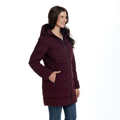 Women's Weathercast Hooded Channel Stretch Quilted Puffer Jacket