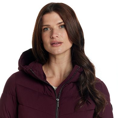Women's Weathercast Hooded Channel Stretch Quilted Puffer Jacket