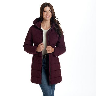 Women's Weathercast Hooded Channel Stretch Quilted Puffer Jacket