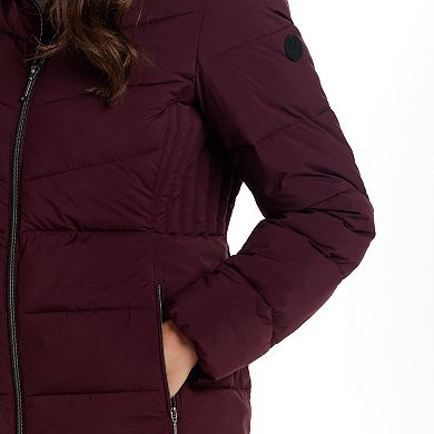 Women's Weathercast Hooded Channel Stretch Quilted Puffer Jacket