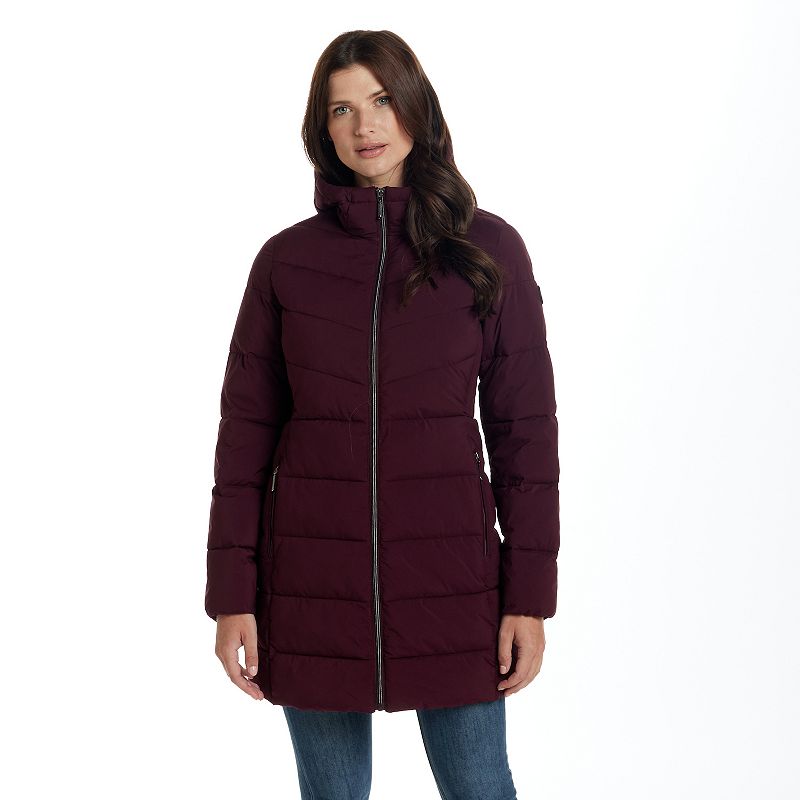 Women's Weathercast Hooded Channel Stretch Quilted Puffer Jacket,