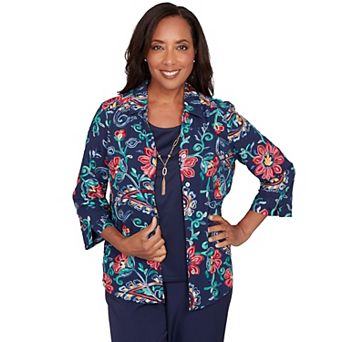Plus Size Alfred Dunner Paisley Floral Two-in-One Top with Necklace