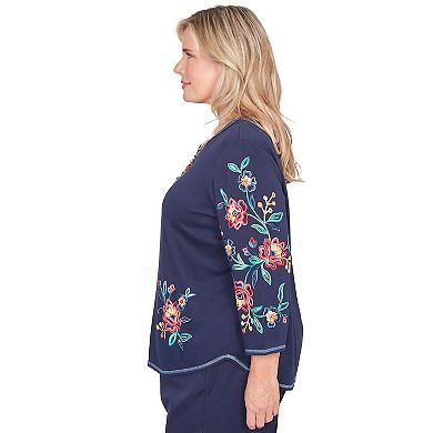 Plus Size Alfred Dunner Embroidered Sleeve Knit Top with Necklace
