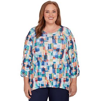 Plus Size Alfred Dunner Tile Print Colorblock Textured Top