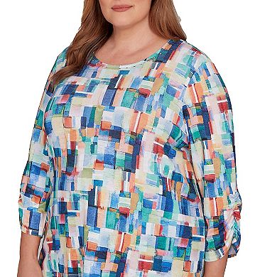 Plus Size Alfred Dunner Tile Print Colorblock Textured Top