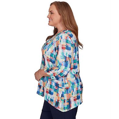 Plus Size Alfred Dunner Tile Print Colorblock Textured Top