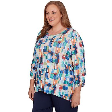 Plus Size Alfred Dunner Tile Print Colorblock Textured Top