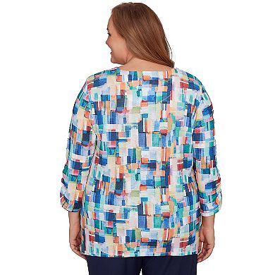 Plus Size Alfred Dunner Tile Print Colorblock Textured Top