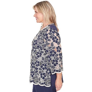 Plus Size Alfred Dunner Floral Lace Trim Soft Knit Top