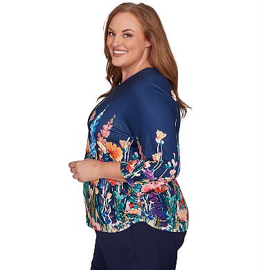 Plus Size Alfred Dunner Vertical Floral Border Knit Top