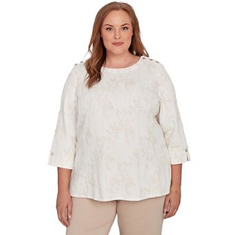 Plus Size Alfred Dunner Raised Texture Floral Design Knit Top