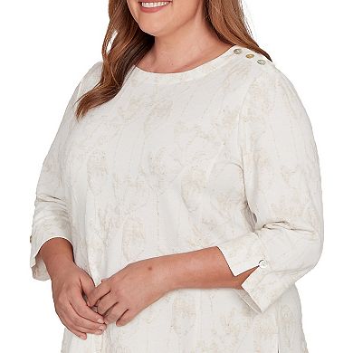 Plus Size Alfred Dunner Raised Texture Floral Design Knit Top