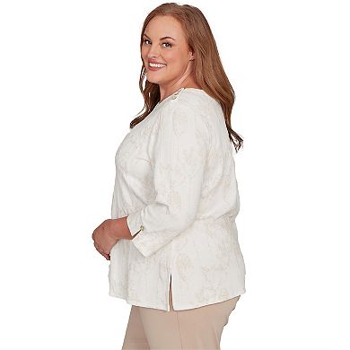 Plus Size Alfred Dunner Raised Texture Floral Design Knit Top
