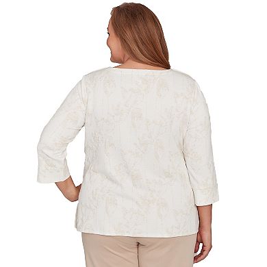 Plus Size Alfred Dunner Raised Texture Floral Design Knit Top