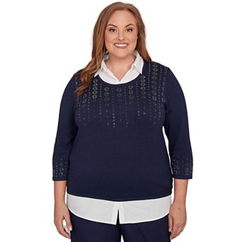 Plus Size Alfred Dunner Metallic Studded Textured Two-in-One Sweater