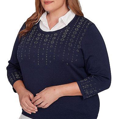 Plus Size Alfred Dunner Metallic Studded Textured Two-in-One Sweater