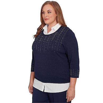 Plus Size Alfred Dunner Metallic Studded Textured Two-in-One Sweater