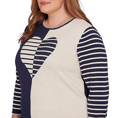 Plus Size Alfred Dunner Heart Motif Detail Striped Sweater
