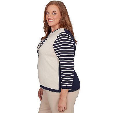 Plus Size Alfred Dunner Heart Motif Detail Striped Sweater