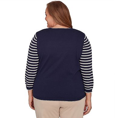 Plus Size Alfred Dunner Heart Motif Detail Striped Sweater