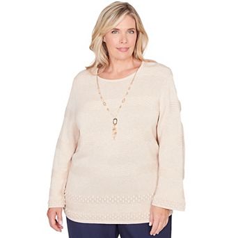 Plus Size Alfred Dunner Textured Striped Sweater with Necklace