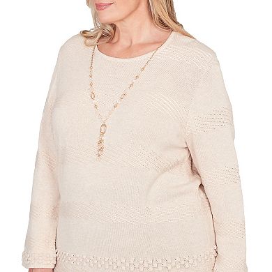 Plus Size Alfred Dunner Textured Striped Sweater with Necklace
