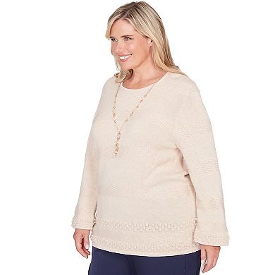 Plus Size Alfred Dunner Textured Striped Sweater with Necklace