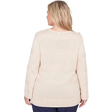 Plus Size Alfred Dunner Textured Striped Sweater with Necklace