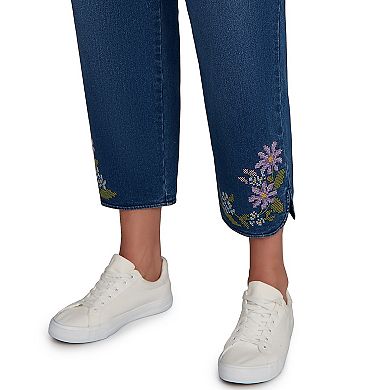 Plus Size Alfred Dunner Cross Stitch Flower Embroidery Ankle Pants