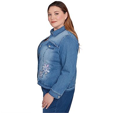 Plus Size Alfred Dunner Floral Applique Detail Denim Jacket