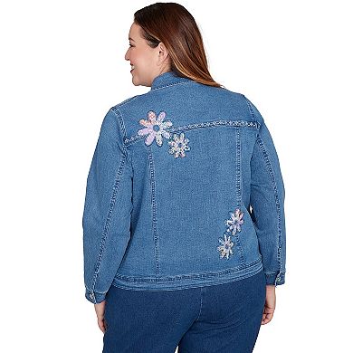 Plus Size Alfred Dunner Floral Applique Detail Denim Jacket