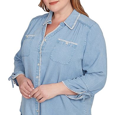 Plus Size Alfred Dunner Blanket Stitch Trim Button-Front Top