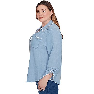Plus Size Alfred Dunner Blanket Stitch Trim Button-Front Top