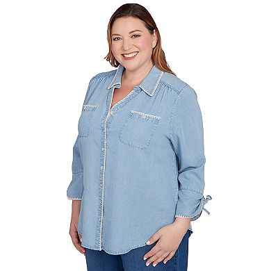 Plus Size Alfred Dunner Blanket Stitch Trim Button-Front Top