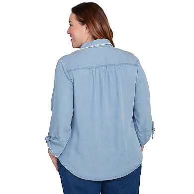 Plus Size Alfred Dunner Blanket Stitch Trim Button-Front Top