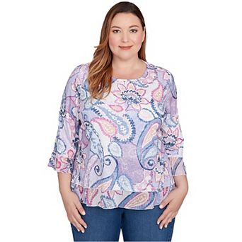 Plus Size Alfred Dunner Paisley Print Layered Hem Knit Top
