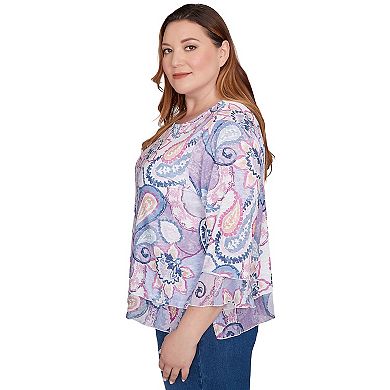 Plus Size Alfred Dunner Paisley Print Layered Hem Knit Top