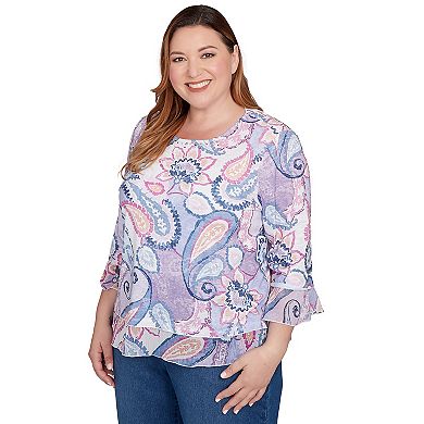 Plus Size Alfred Dunner Paisley Print Layered Hem Knit Top
