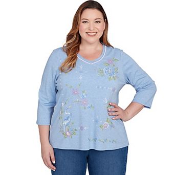 Plus Size Alfred Dunner Cross Stitched Floral V-Neck Top